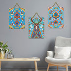 Artvibes Nature Theme Artwork Decorative Wall Art MDF Wooden Wall Hanger for Home | Room Decoration | Handcrafted Art | Wall Art Print | Artworks Hangings | Unique Gift Items (WH_96119N), Set of 3