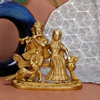 ARTVARKO Brass Radha Krishna Playing Flute Sitting on Couch with Peacock Statue Radha Krishan Ji Murti Temple Puja Office Home Décor Showpiece Gift 7 Inch.