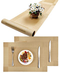 WOODTULA Placemats with Table Runner Sets - Washable Kitchen Tablemat - Table Mats for Dining Table - Non-Slip Placemat - Table Runner (2-Piece Placemat, 1-Piece Runner, Gold) Kafalo