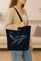 The Purple Tree Eco-Friendly Canvas Tote Bag, Sustainable, Reusable Shopping, Beach, Travel or Everyday Tote, Wide Tote Bag, Cosmic Whale