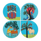 Artvibes Folk Art Decorative Wall Hanging Ornaments | Modern Decoration Items | Living Room | Bedroom | Office | Art Print | Aesthetic Wooden Decor | Handcrafted Art | Ideal Gifts (WH_8428N), Set of 4
