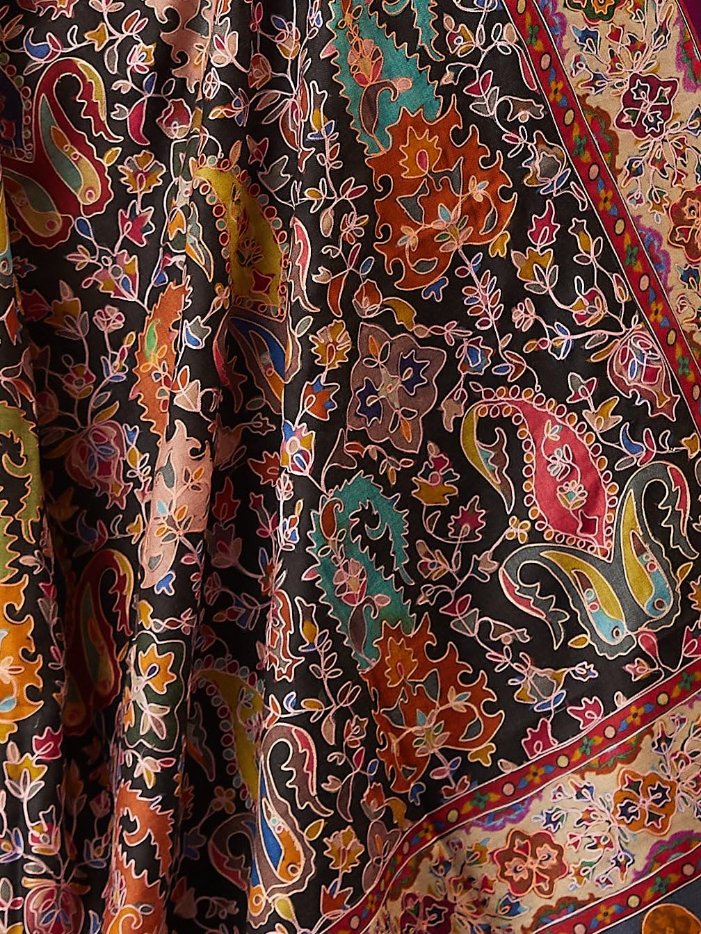 Pashmoda Women Zarmina Fine Wool Fabric Pashmina Kalamkari Embroidered Shawl, Stole and Wrap, Sustainable and Natural Fabric, Heritage Kashmiri Pashmina(Size 40x80)