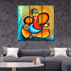 VIBECRAFTS 3 Pieces Shree Ganesha Canvas Wall Painting Fitted With Wooden Frame For Home | Office | Living Room | Gifts (PTVC3Pcs1_9529)