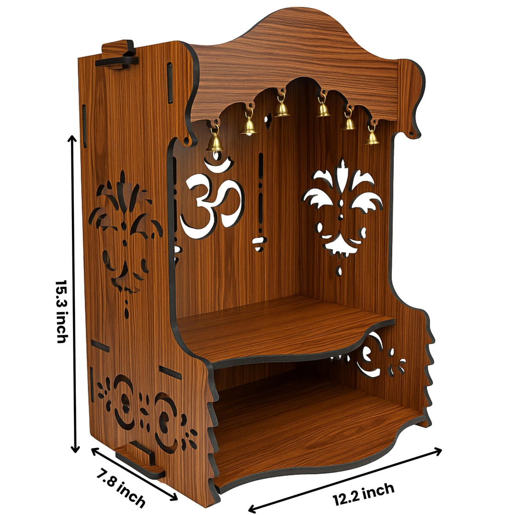 HOMEWEY DECOR Wooden Home Temple Handcrafted Support Heavy Idols Luxurious Finish Pooja Mandir for Home and Office Wall Mount for Room (Design9)