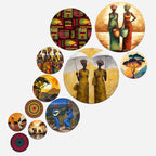 Artvibes African Tribal Dance & Their Routine Folk Art Round Shape MDF Wooden Wall Decor Items for Home | Art For Wall | Modern Decor Artwork | Wall Illustrations | Unique Gift (WPS_147N), Set of 11