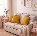 Furnistitchs Solid Boho Cushion Cover 16x16 Inches, Premium Natural Slub Fabric Throw Pillow Case with Tassels for Sofa, Couch, Living Room & Bedroom 40x40 cms, 2 pc - Amber Yellow