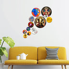 Artvibes Ganesh Round Shape MDF Wooden Wall Decor Items For Good Luck Properity Vastu | Spiritual Decor Items | Paintings | Wall Poster| Stylish Modern Decor Item | Ideal Gifts (WPS_125N), Set of 11