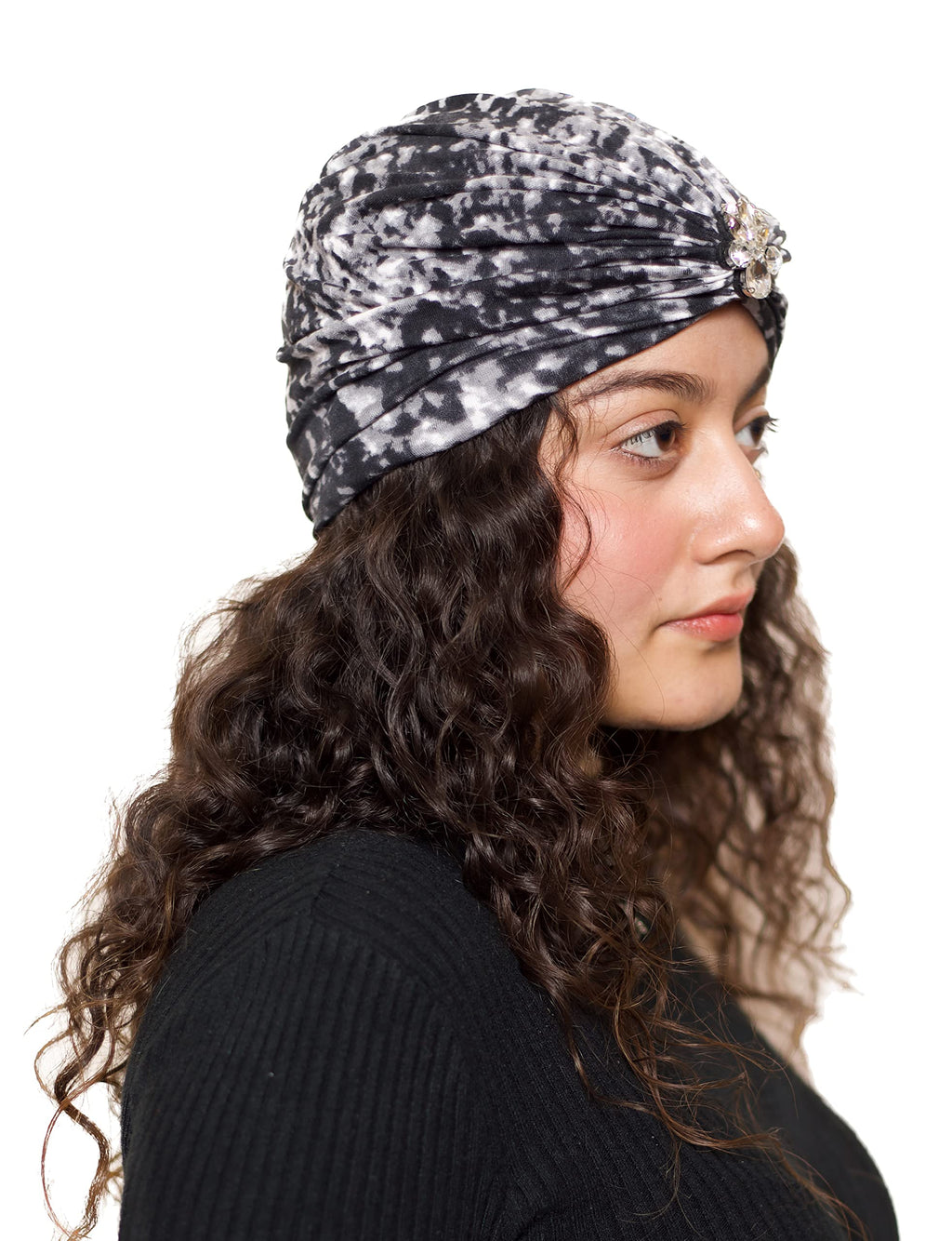 The Headscarves Beautiful Printed Bamboo Viscose Headscarf with Brooch – Stylish Chemo Headwear for Women, Hijab Head Wrap, Cancer Turban Scarf, Breathable Head Cover for Hair Loss Grey