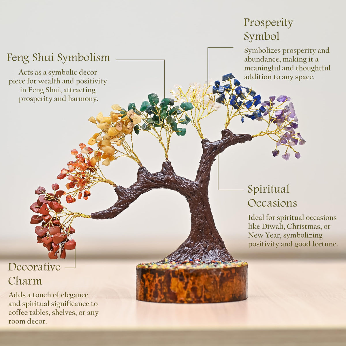 Hindcraft Seven Chakra Tree of Life - Feng Shui Crystal Bonsai with Healing Stones for Home Decor & Positive Energy – Spiritual Gift for Women & Family - Energy Boosting & Luck (8 Inches)