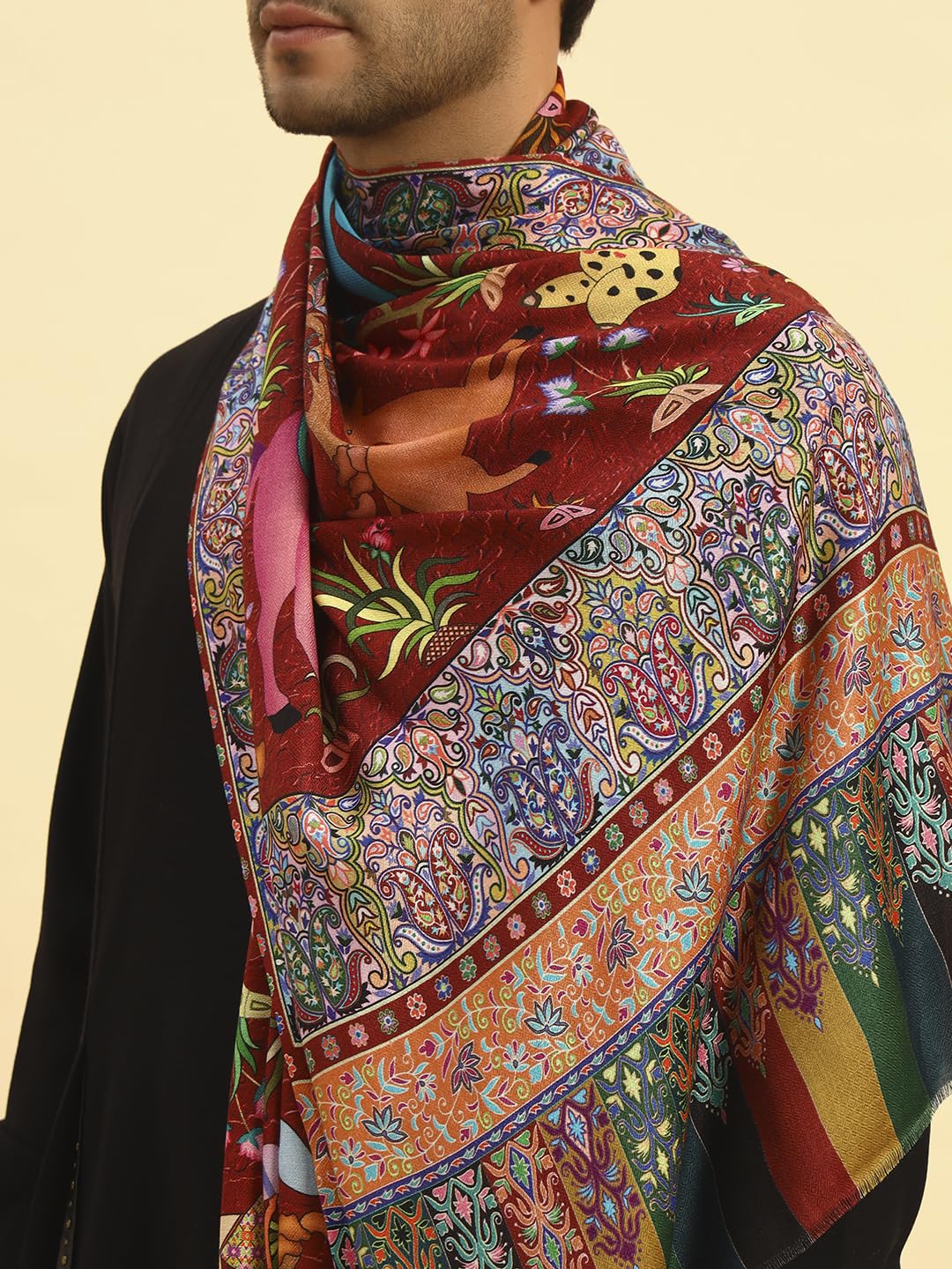Pashmoda Men Royal Fine Soft Bamboo Fibre Stole, Multicoloured Design, Evening Wrap, Luxury Pashmina Style Scarf, Wrap, Sustainable and Natural Fabric (Size 28x80, Brown colour) MISST31