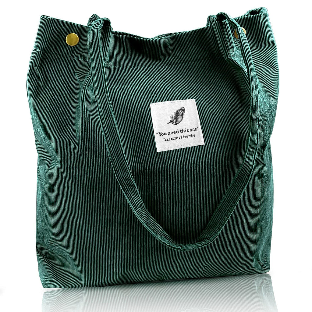Street27 Korean Canvas Corduroy Tote Bag Casual Work Shoulder Handbags, Multi-Purpose Bag, Sturdy Canvas Bag With Large Capacity, Shopping Bag For Office, College & Daily Use (Green, Womens)