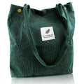 Street27 Korean Canvas Corduroy Tote Bag Casual Work Shoulder Handbags, Multi-Purpose Bag, Sturdy Canvas Bag With Large Capacity, Shopping Bag For Office, College & Daily Use (Green, Womens)