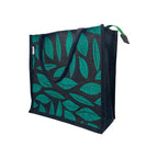 JUTEKA Printed Lunch, Office, Grocery, Picnic, Tote, Tiffin, Shopping, Jute Bag with Padded Cotton Handles (Black and Green)