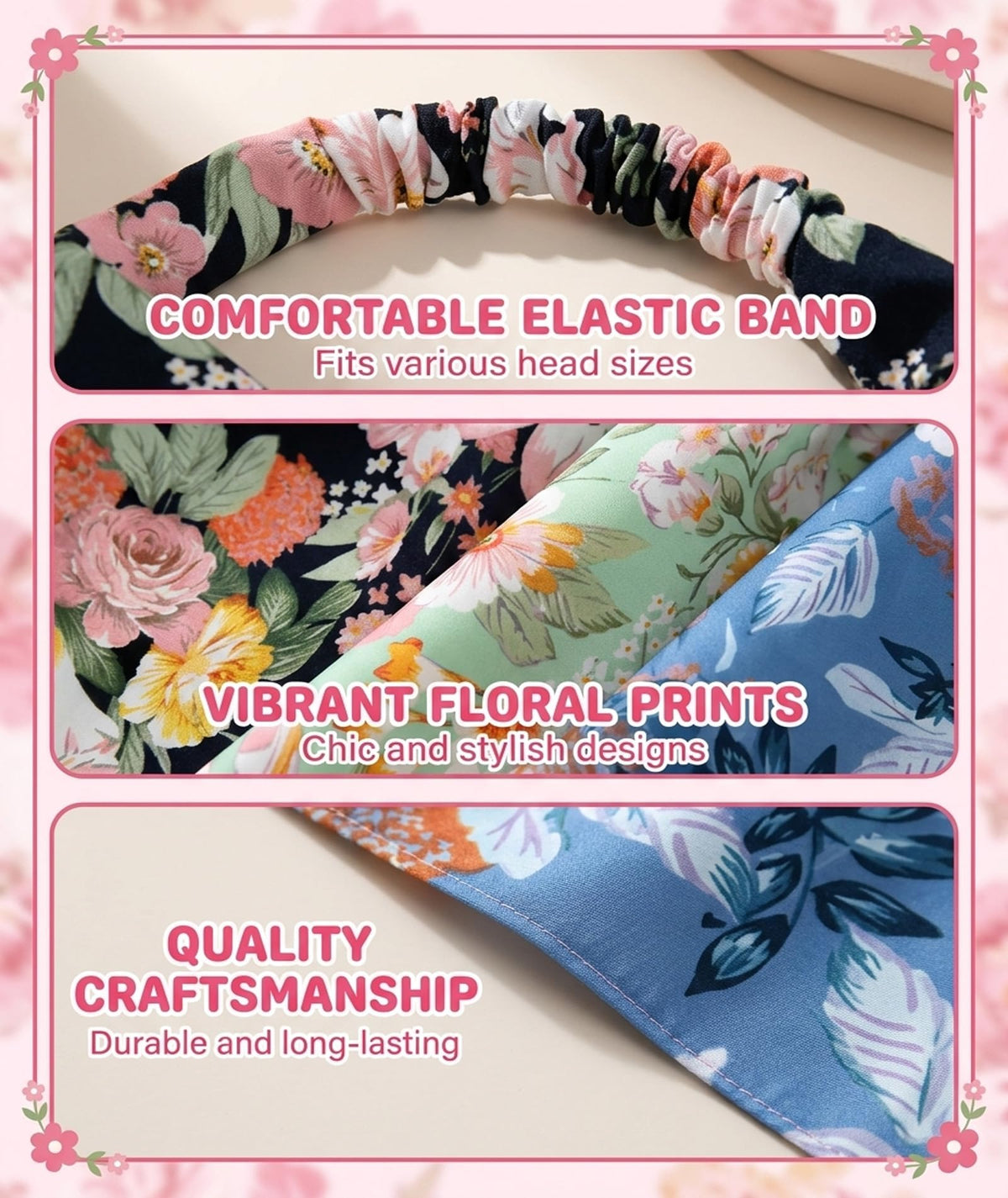 Chuppinz 3Packs Bandanas For Women, Boho Triangle Headbands, Floral Bandanas Headscarf Chiffon Hairbands Elastic Hair Scarf Boho Headbands Hair Accessories For Women Girls