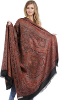 Exotic India Women's Reversible Jamawar with Woven Paisleys Wool Shawl (SWL33--black)