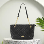 Fastrack PU Structured Quilted Tote Bag with Chain Shoulder Straps | Diamond Quilted Tote with Zipper Closure | Ladies Purse Handbag | Totes for Casual Carry