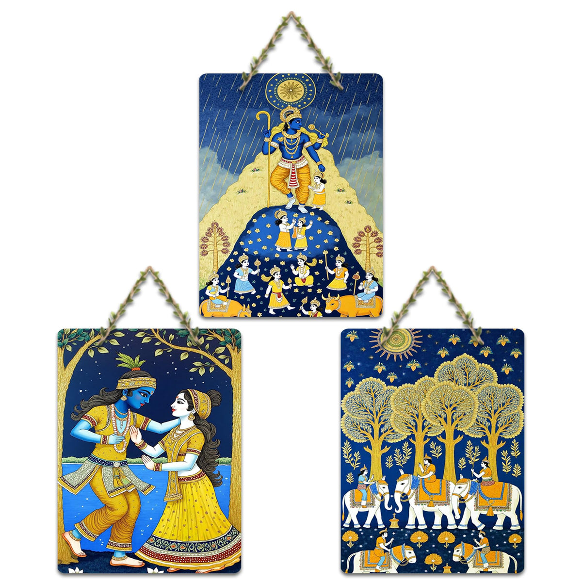 Artvibes Spiritual Artwork Decorative Wall Hanging Ornaments | Graphic Artwork | Door Decoration Items | Paintings For Wall | Wall Illustrations | Handcrafted Art | Gift Items (WH_96117N), Set of 3