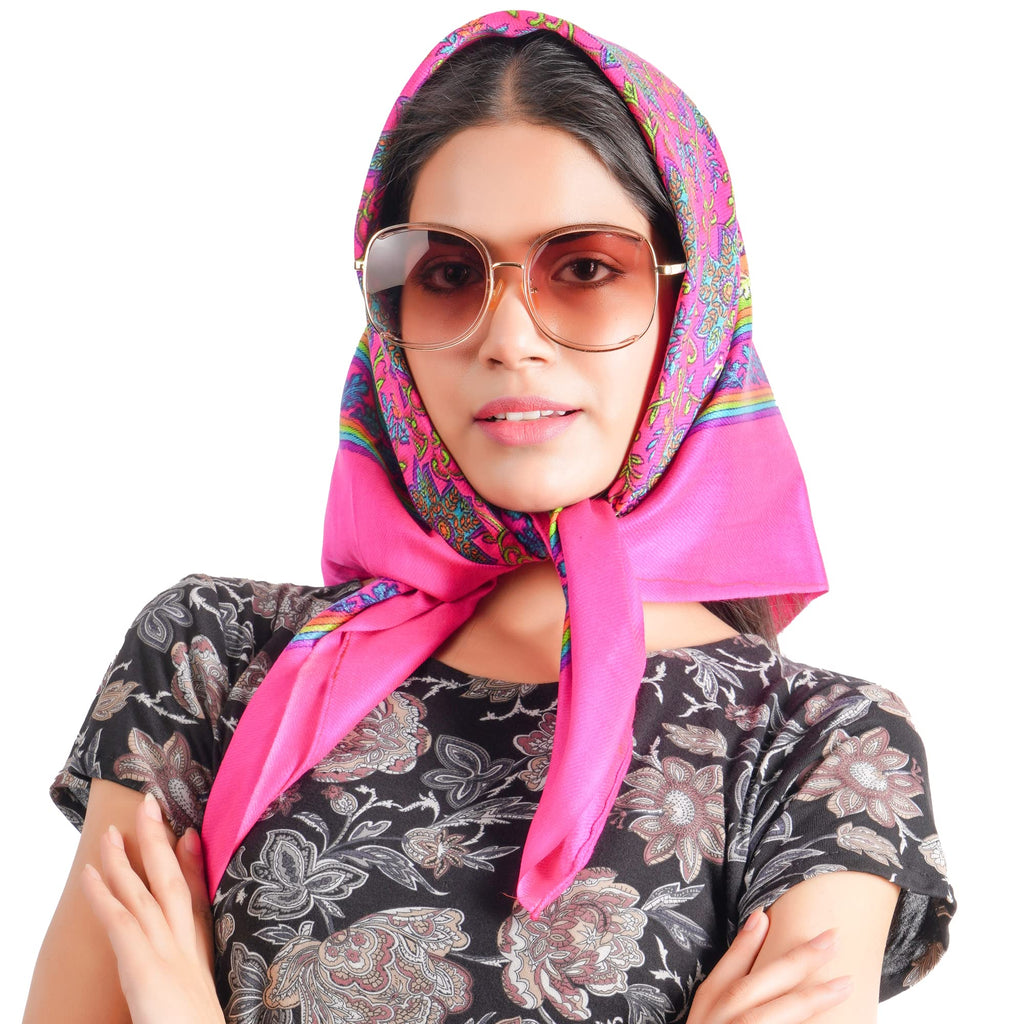 KETKAR Women Satin Square Scarf for Headwear Fashion Printing |Head Scarf Winter caps for Girls_Free Size(Pack OF 02,Pink)