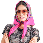 KETKAR Women Satin Square Scarf for Headwear Fashion Printing |Head Scarf Winter caps for Girls_Free Size(Pack OF 02,Pink)