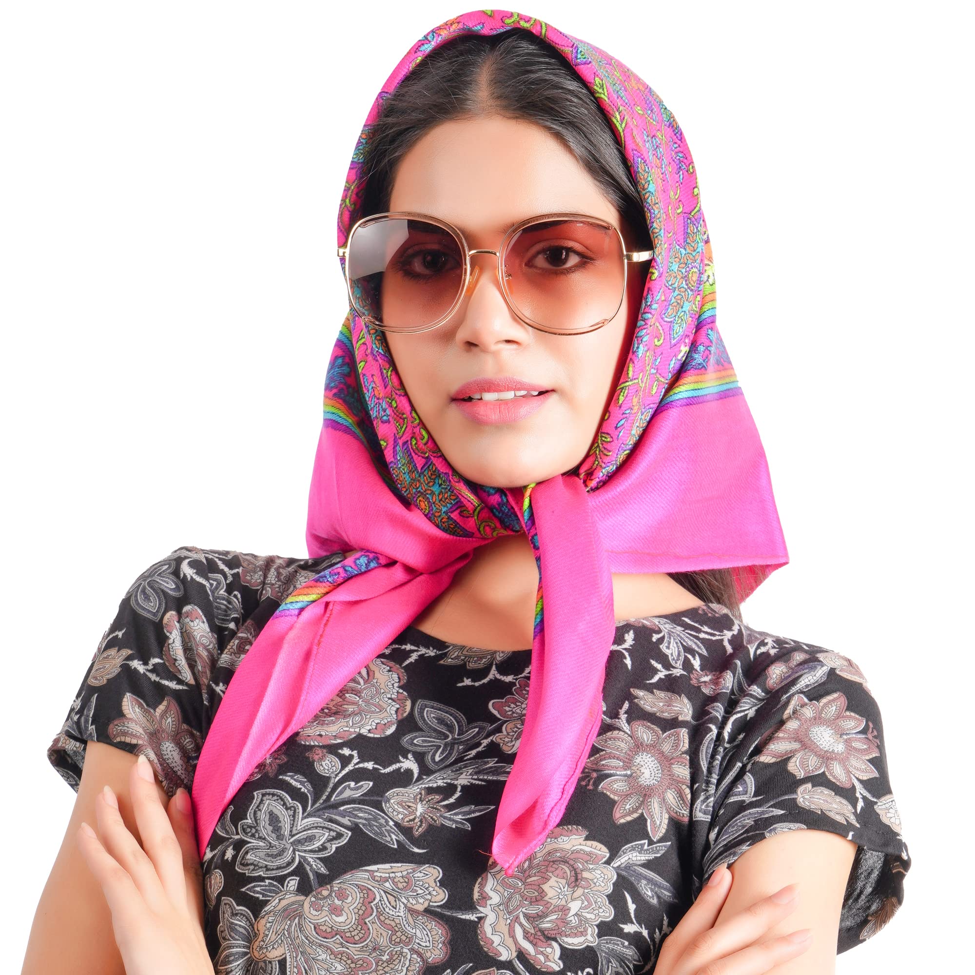 KETKAR Women Satin Square Scarf for Headwear Fashion Printing |Head Scarf Winter caps for Girls_Free Size(Pack OF 02,Pink)