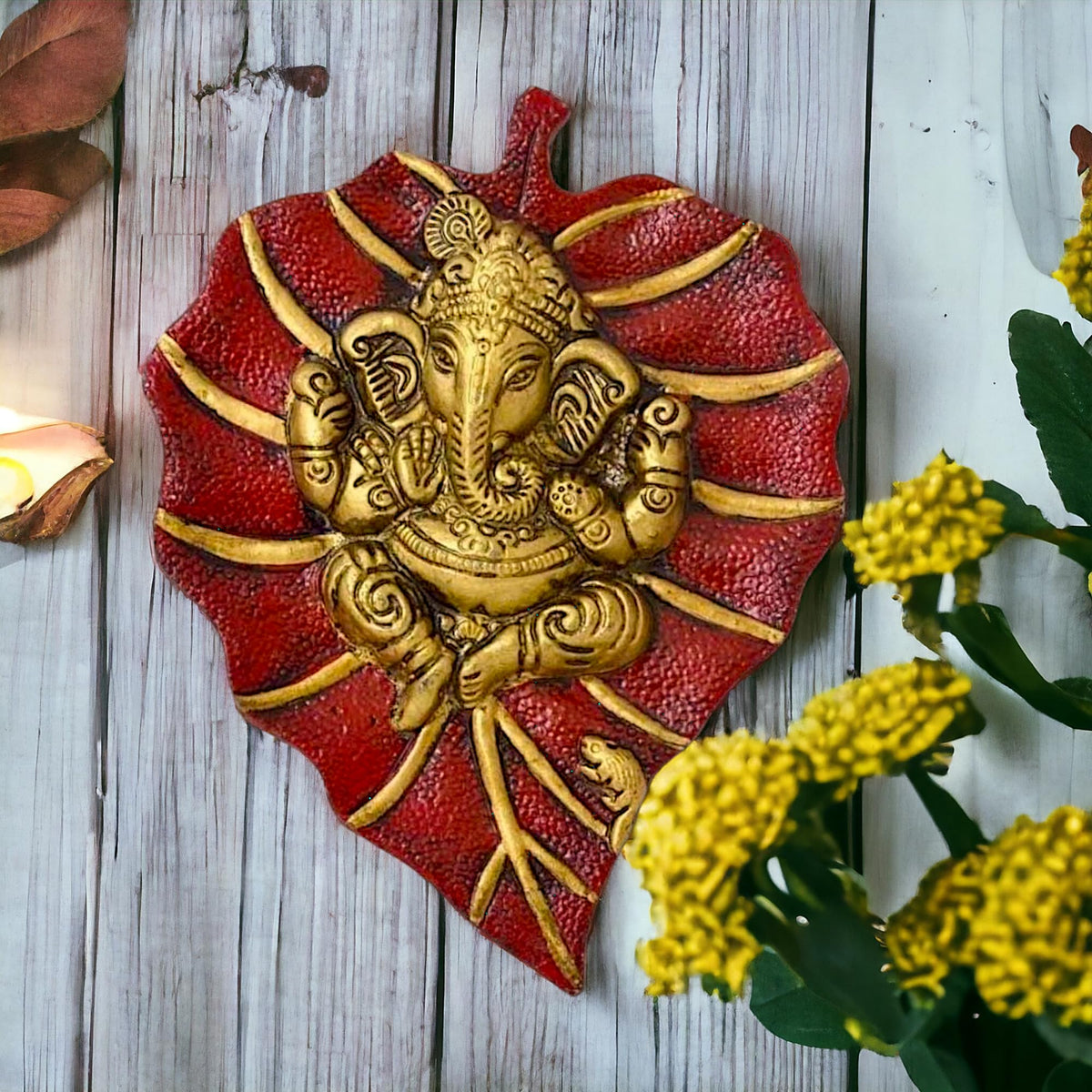 KridayKraft Metal Leaf Ganesha ji Statue,Ganpati Wall Hanging Sculpture Lord Patta Ganesh Idol Lucky Feng Shui Wall Decor Your Home, Office,Religious Gift Article Decorative,Showpiece Figurines...