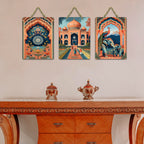 Artvibes Taj Mahal, Peacock & Elephant Cultural Indian Modern Art Decorative Wall Art MDF Wooden Wall Hanger for Home | Home Decor | Aesthetic Wooden Decor | Art Print | Gift (WH_9664N), Set of 3