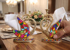 Kridaykraft Luxury Aluminium Metal Swan Tissue Holder Stand Pair | Decorative Meenakari Stone Work Napkin Organizer for Kitchen, Dining Room, and Gifting | Royal Golden Finish (Pack of 2)