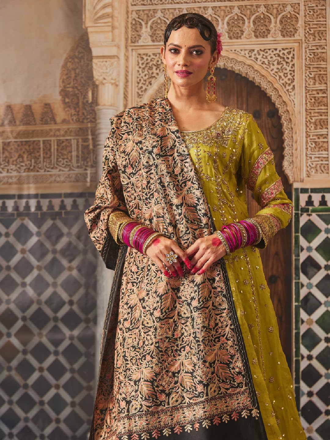 Pashmoda Women Aangan Wool Blend Nalki Embroidered Stole, Shawl and Wrap, Luxury Pashmina Evening Wrap (Size: 71X203 CM)