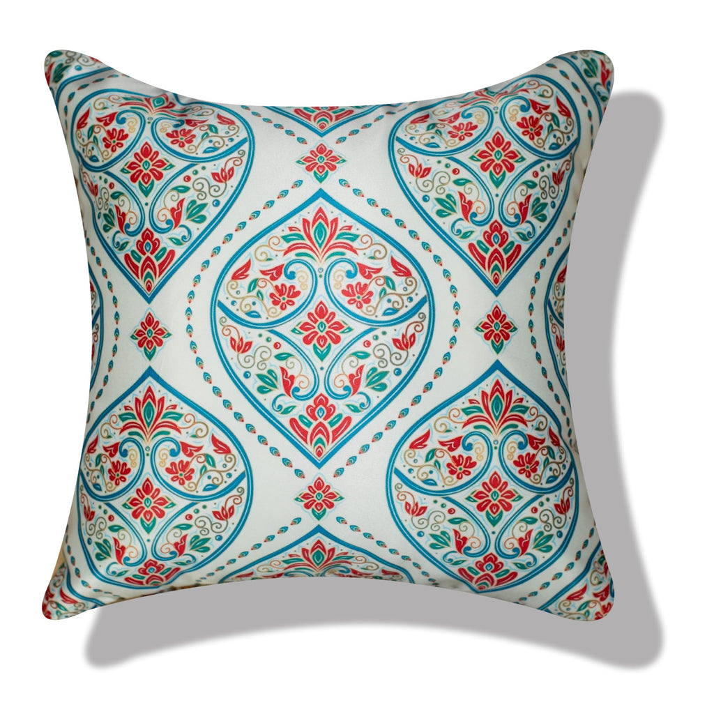 Vendola Decorative Satin Sofa Cushion Covers Set of 5, 12 inch x 12 inch, Sofa Pillow Cover, Ethnic Festive, White and Blue, Mandala Design, Zipper Closure (Mandna, 12X12 Inches)