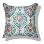 Vendola Decorative Satin Sofa Cushion Covers Set of 5, 12 inch x 12 inch, Sofa Pillow Cover, Ethnic Festive, White and Blue, Mandala Design, Zipper Closure (Mandna, 12X12 Inches)