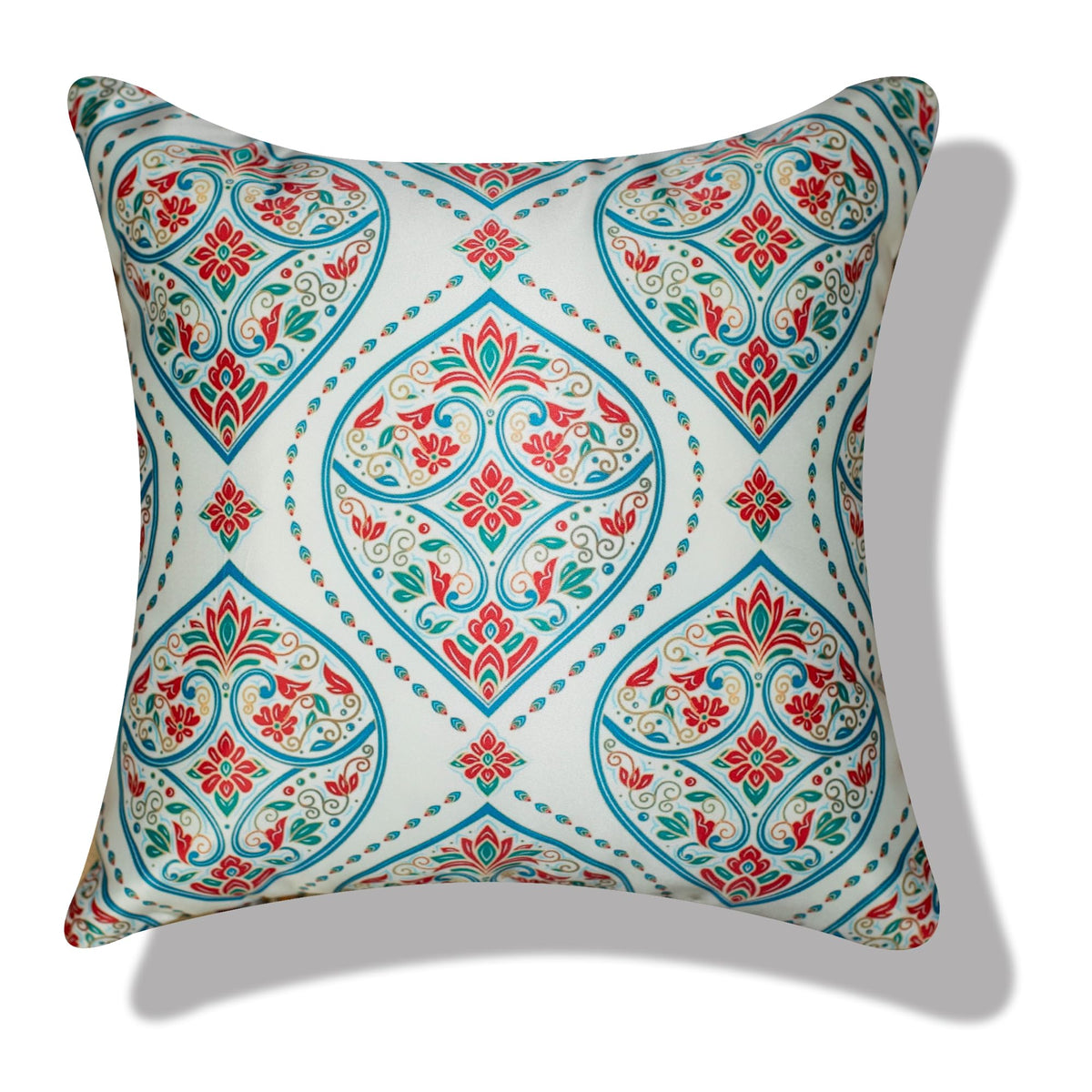 Vendola Decorative Satin Sofa Cushion Covers Set of 5, 12 inch x 12 inch, Sofa Pillow Cover, Ethnic Festive, White and Blue, Mandala Design, Zipper Closure (Mandna, 12X12 Inches)