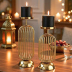 Behoma Metal Pillar Candle Holder Stand with Gold Finish - Small & Large