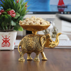 KridayKraft Metal Elephant Dry Fruit Bowl Showpiece Gold Polish for Your Home,Office Table Decorative,Elephant Showpiece Bowl for Gift,Animal Figurines