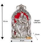 KridayKraft Metal Radha Krishna Idol with Cow Decorative Showpiece Statue for Puja Room Home Office Desk Gift Items Ornate Metal Sculpture of Hindu Deities (Silver, Height 33 CM)