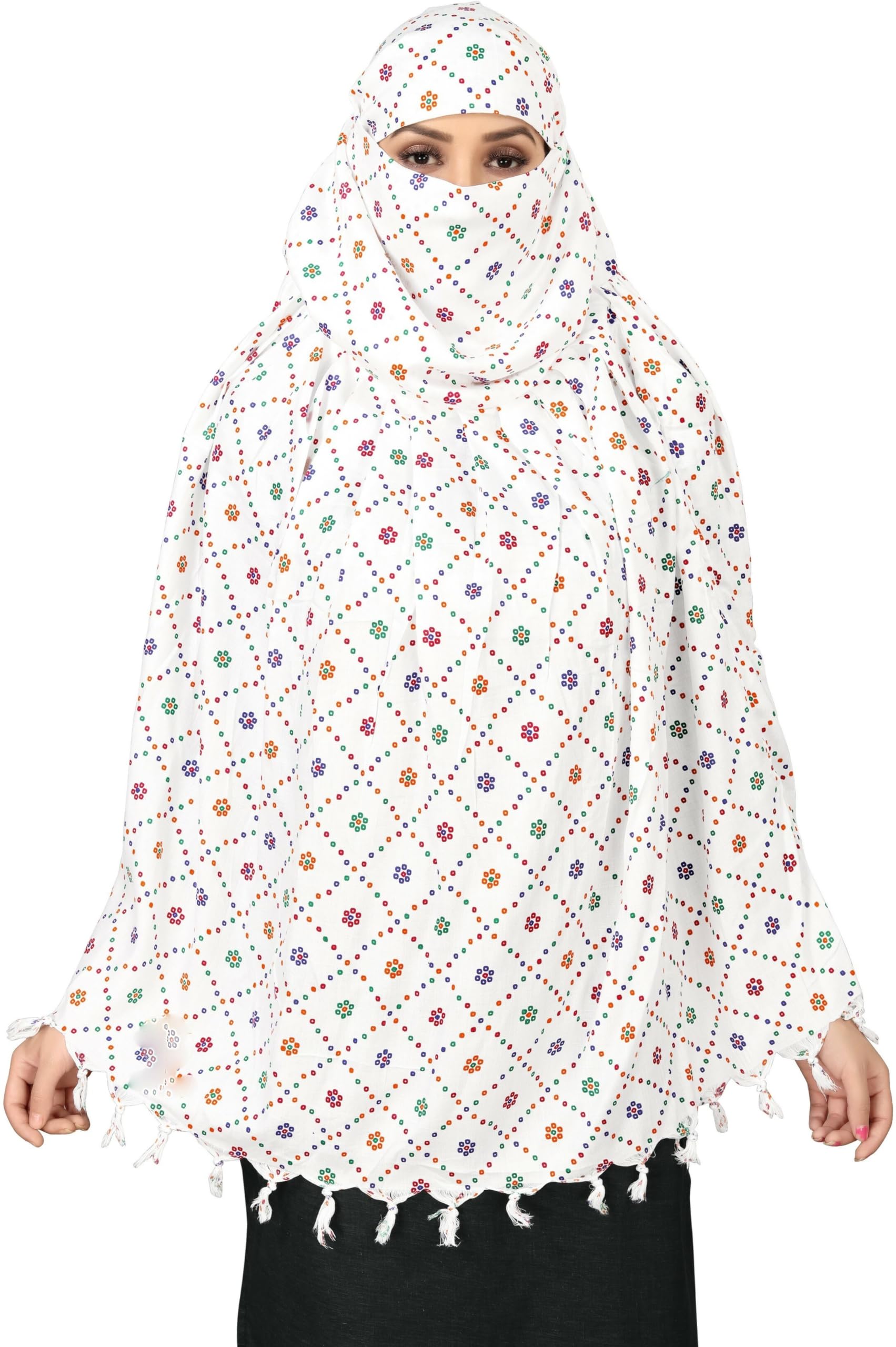 Sclout Soft Cotton Breathable Sun Protection Scarf Dupatta Usable for vehicle Driver | White Printed Design Stoles | Universal Size | For Girl & Women | Light Weight (Scarf - Patodu)