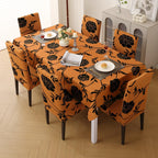 HOKIPO 'Elira Series' Stretchable Set of 6 Dining Chair Cover with Matching Tablecloth, Copper Brown Floral (NEW-AR-5372-C8)