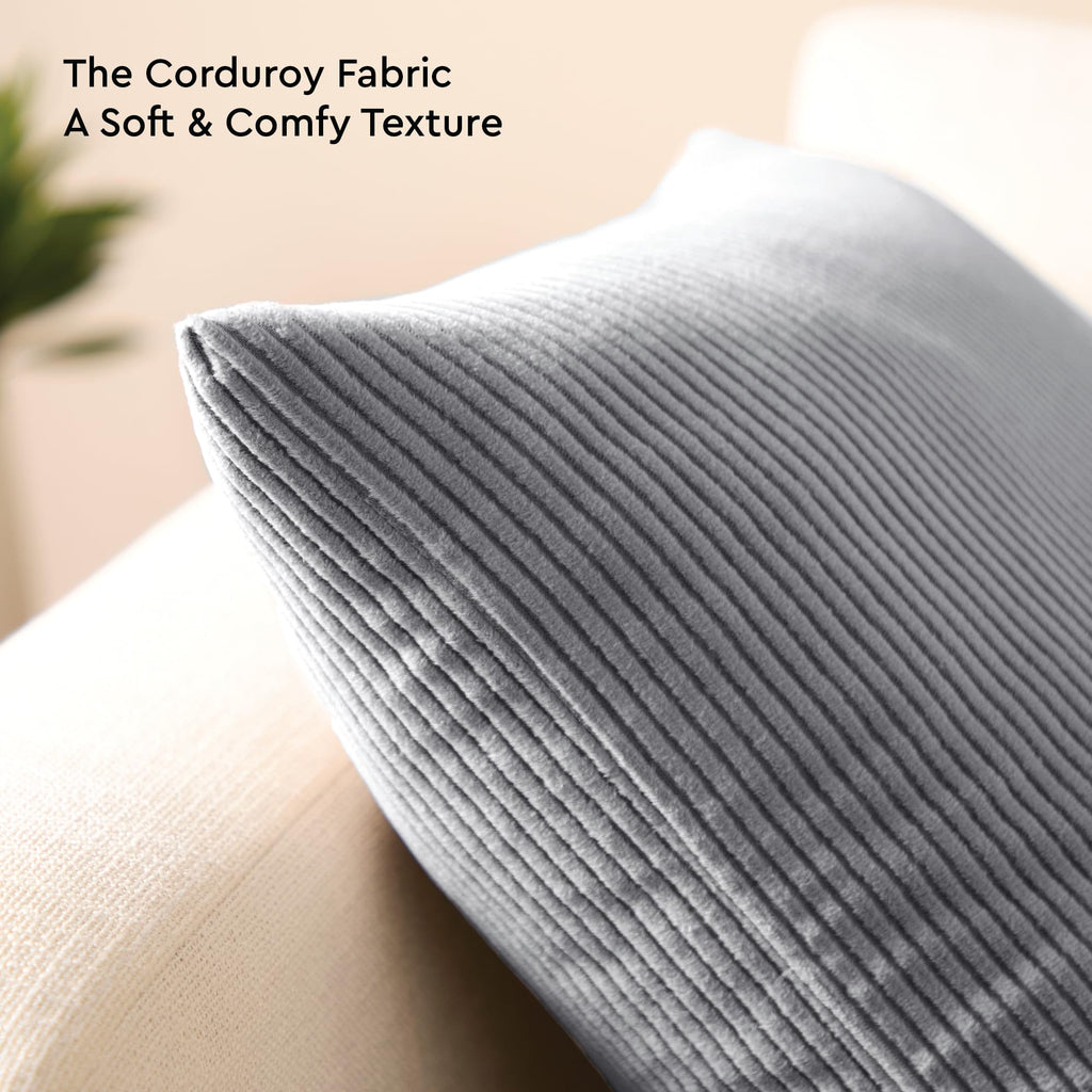 Encasa XO Corduroy Cushion Covers, No Inserts, Set of 2, Blue Grey
