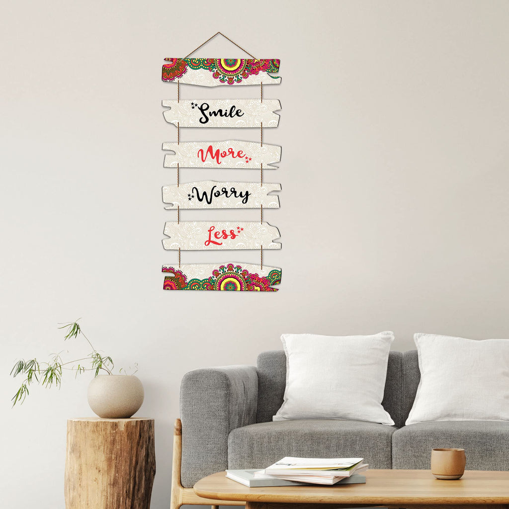 Artvibes Smile More Worry Less Wall Hanging Wooden Art | Quotes Decor Item | Wall Illustrations | Office Wall Decoration Items | Wall Art Print | Inspirational quotes | Gift Items (WH_3237NN)
