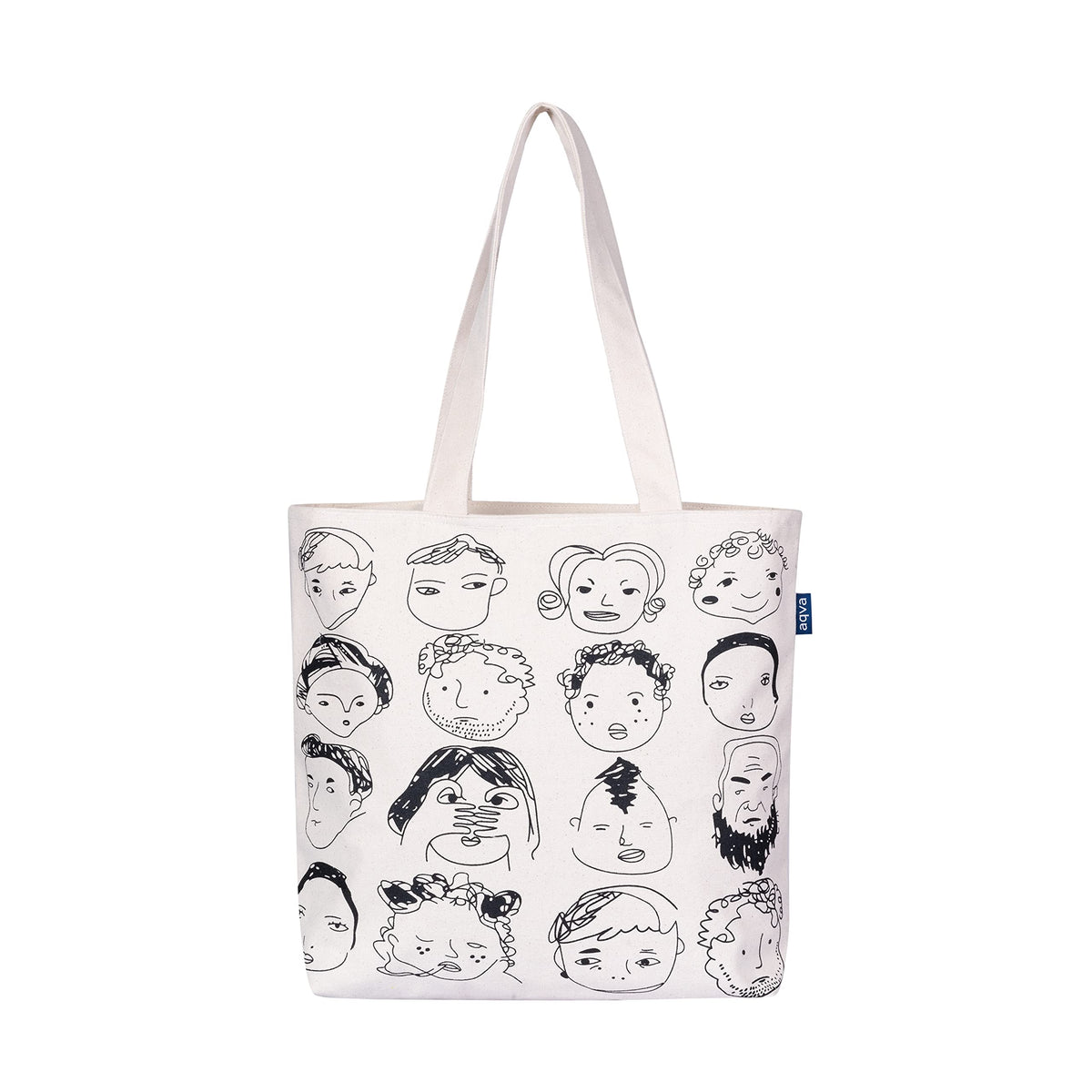 AQVA Printed Cotton Canvas Tote Bag For Women & College Girls|Trendy Stylish Multipurpose Handbag With Zipper|Shoulder Bag For Shopping, Beach, Travel, Work With Inside Pockets (Face), Beige