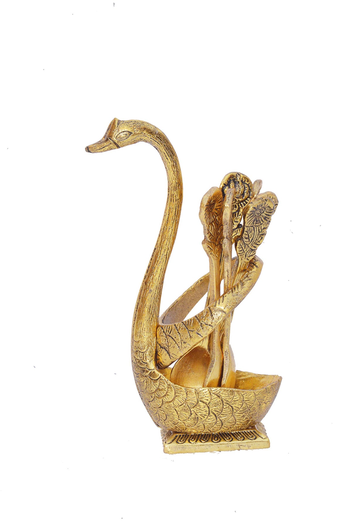 Prince Home Decor & Gifts Metal Swan Dessert Spoon Holder Duck Shaped Stand Decorative Dinning Table Item Showpiece (8X5X15 cm, Golden)