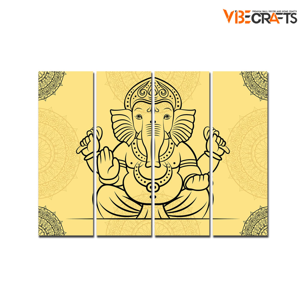 VIBECRAFTS 4 Pieces Shree Ganesh Canvas Wall Painting Fitted With Wooden Frame For Home | Office | Living Room | Gift(PTVC4Pcs1_13526)
