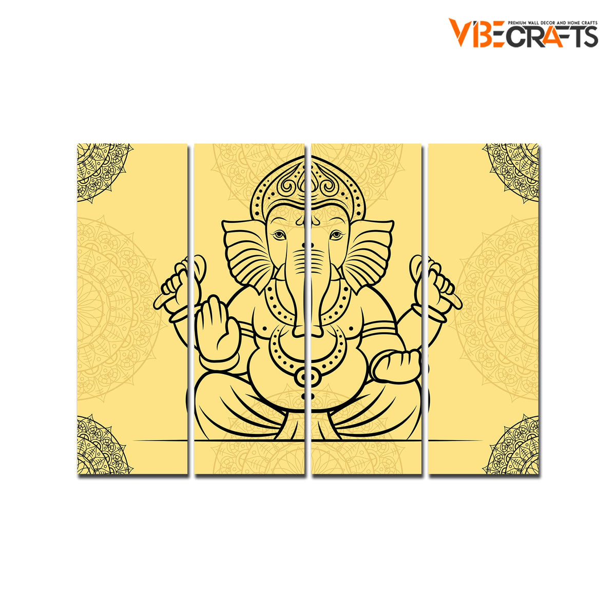 VIBECRAFTS 4 Pieces Shree Ganesh Canvas Wall Painting Fitted With Wooden Frame For Home | Office | Living Room | Gift(PTVC4Pcs1_13526)