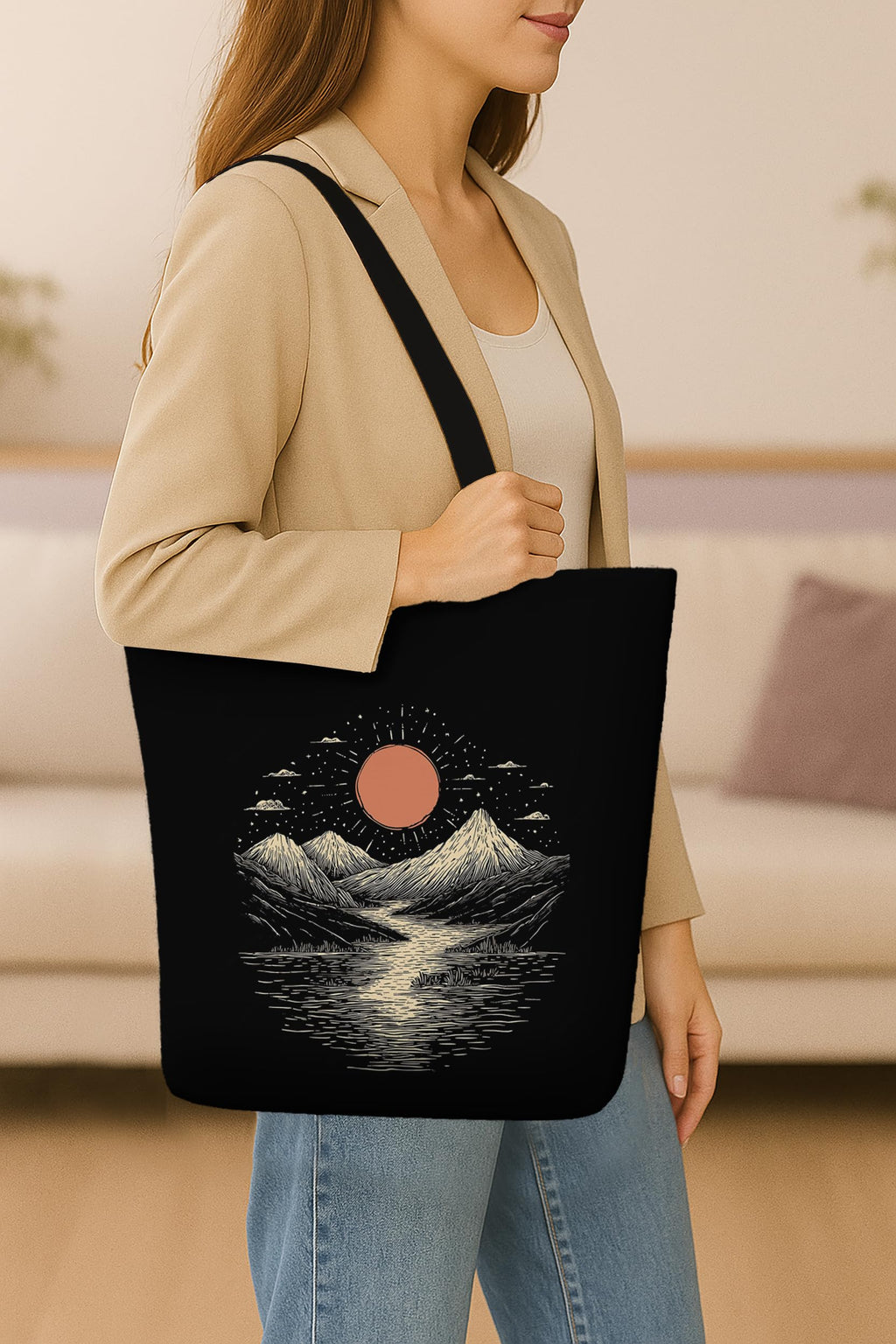The Purple Tree Eco-Friendly Canvas Tote Bag, Sustainable, Reusable Shopping, Beach, Travel or Everyday Tote, Wide Tote Bag, Midnight Sun