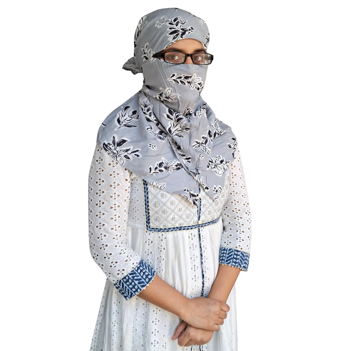 Switchon Rayon Anti Pollution Full face Scarf UV Sun Rays Protection Hijab scarf for women - Free Size (Grey_Multi)