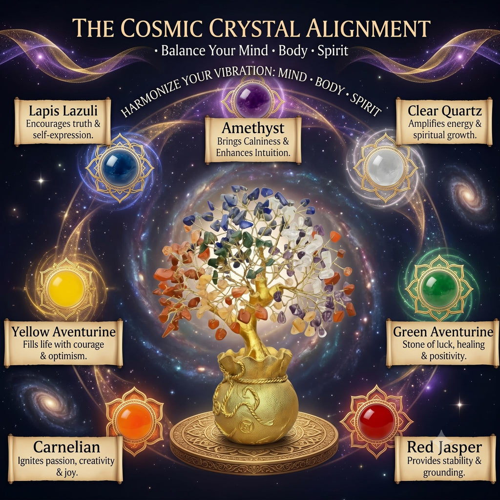7 Chakra Crystal Tree with Golden Money Bag Base | Natural Gemstone Money Tree for Wealth Prosperity & Positive Energy | Feng Shui Vastu Tree for Home Office Decor & Good Luck Gift