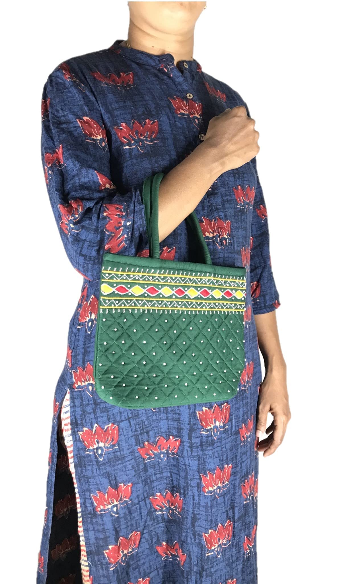 srishopify handicrafts MINI hand bags small size stylish Banjara Traditional Mini Hand carry bag Purse Cotton handmade 9x7x3 Inch (original Beads and Thread Work Purse)