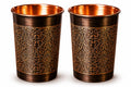 i2collections Pure Copper Water Glass Set of 2 with Elegant Etching Design, Handmade Ayurvedic Drinking Tumblers for Daily Use, Dining, Kitchen, Festive, Wedding & Housewarming Gift Set