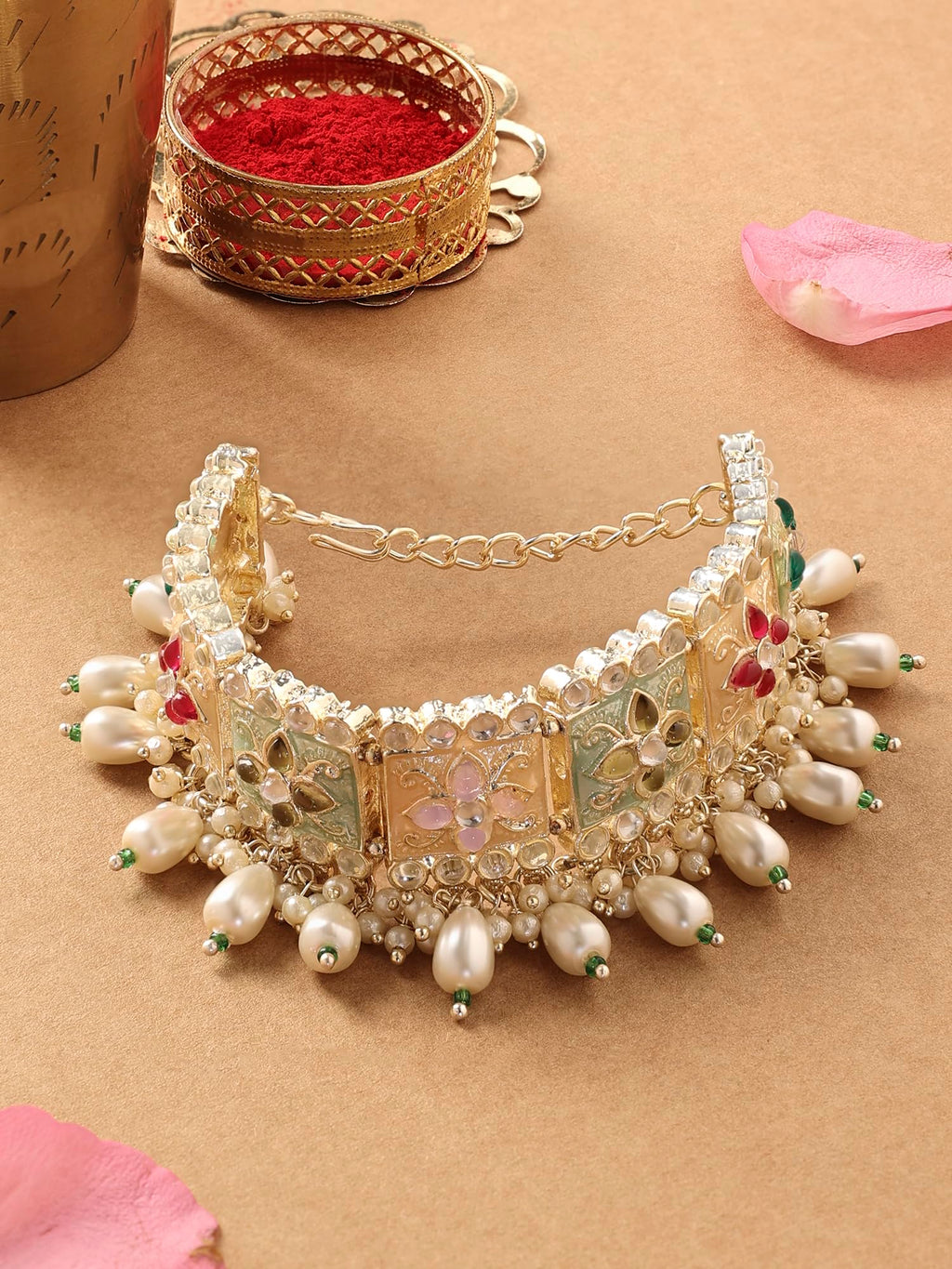 ZAVERI PEARLS Multi Colour Enamel Kundan & Beads Ethnic Bracelet For Women-ZPFK16769