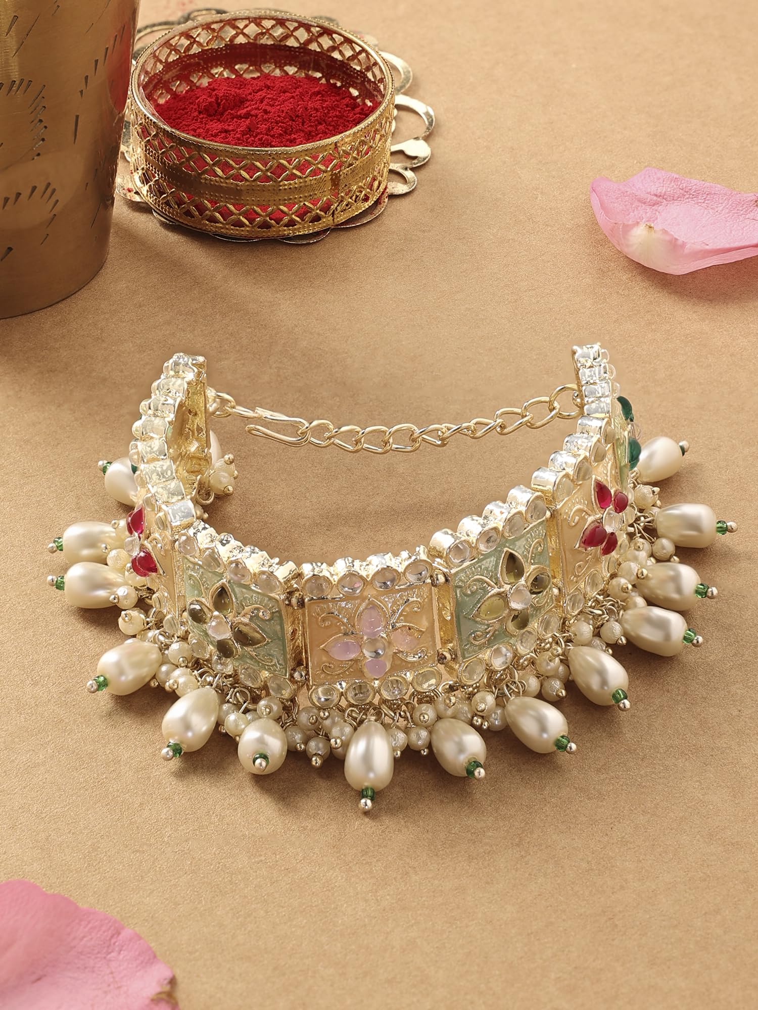 ZAVERI PEARLS Multi Colour Enamel Kundan & Beads Ethnic Bracelet For Women-ZPFK16769