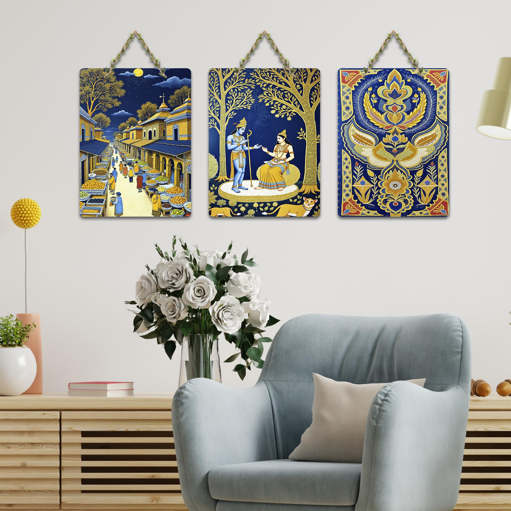 Artvibes Traditional Indian Decoration Wooden Wall Hanger for Home Decor | Wall Sculpture | Signs & Plaques | Handcrafted Art | Artwork | Aesthetic Wooden Decor | Ideal Gifts (WH_96118N), Set of 3